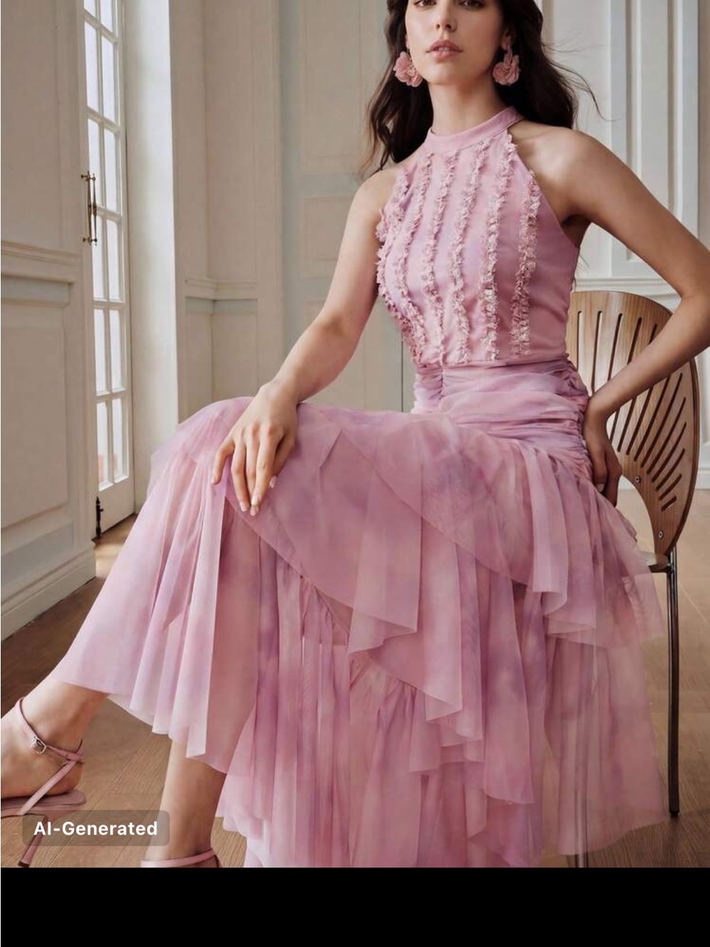 Blush Pink Halter Midi Tulle Dress